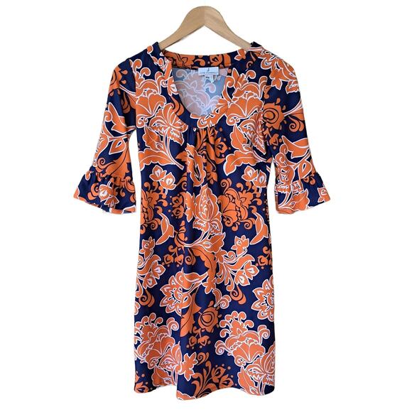 Jude Connally Nancy U-neck Shift Dress Size XS Orange Blue Floral Gators - Picture 6 of 8